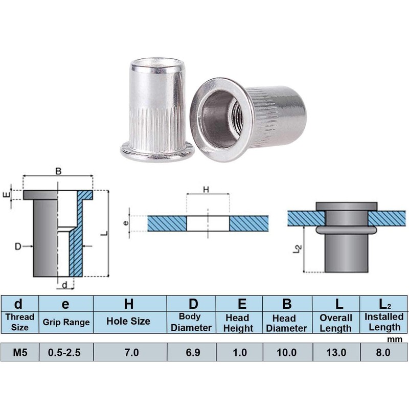 50pcs M5 Rivet Nut Stainless Steel Rivet Nuts Threaded Insert