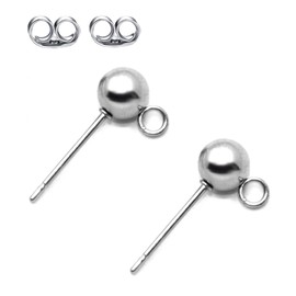 Adabele SJF217-5 - Pendientes hipoalergénicos de acero inoxidable quirúrgico de grado 304, poste de bola de 5 mm con trabillas y parte trasera de orejera, 50 unidades