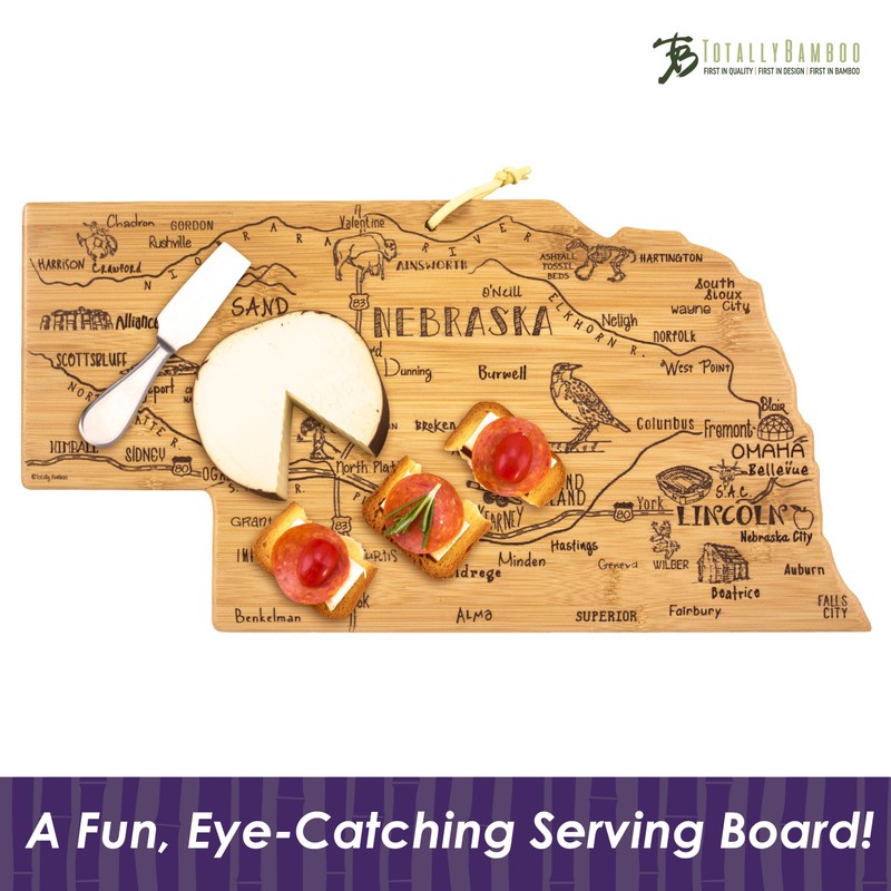 Totally Bamboo Destination Nebraska State Shaped Serving and Cutting Board,