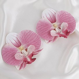 Orchid Earrings, Pink Flower Stud Earrings Exaggerated Blossom Floral Artificial Statement Lightweight Flower Petal Earrings Jewelry for Women, Zinc, No Gemstone