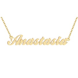 Dancing Wolf 18k Gold Plated Anastasia Name Necklace Stainless Steel Nameplate Necklaces Jewelry for Womens Moms