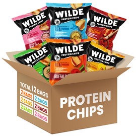 Wilde Chips WILDE Protein Chips Variety Pack, High Protein Snacks, Gluten Free Keto Chips Made With Real Ingredients, 1.34oz Bags, Pack of 12 Low Carb Snack Box
