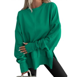 ANRABESS Women Oversized Sweatshirts Thumbhole Long Sleeve Hoodies Shirts 2025 Fall Side Slit Pullover Top Teen Y2k Outfits Green Medium