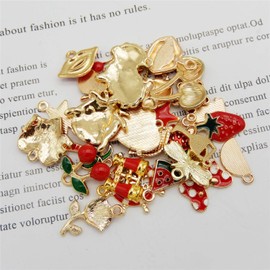 JJGQAZ 40Pcs Assorted 40 Styles Gold-Plated Enamel Charms for DIY Jewelry Making and Crafting (Red)