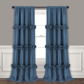 Homechoice Decor Thermal Insulated Blackout Window Curtains, 54" W x 84" L x 2 Panels, Boho Ruched Window Treatments with 3 Rows of Butterfly Flowers, Rustic Rod Pocket Drapes, Dusty Blue (LQ-30)
