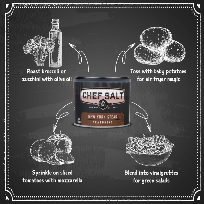 CHEF SALT NY Steak Seasoned Salt, 2.5 oz Salt Shaker