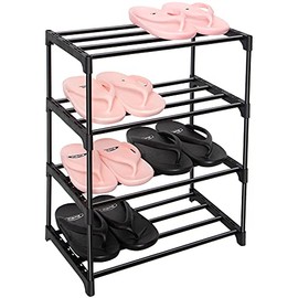 Upgrade 4-Tier Small Shoe Rack,LNYZQUS Metal Stackable Kids Shoe Shelf Storage Shoe Stand Organizer for Closet Entryway Hallway,Zapateras Organizer for Shoes(Black)