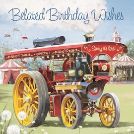 Hunts England - Vintage Traction Engine Belated Birthday Card - Steam Tractor - Milo's Gallery Collection - Open Male Belated Birthday Card
