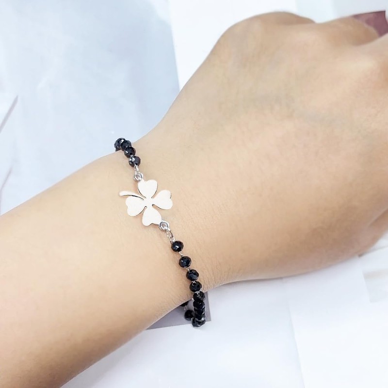 Dtja Clover Ball Beads Bracelet for Women Stainless Steel Luck