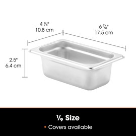 SignatureWares™ Commercial Stainless Steel Steam Table Pan, 1/9 Size, 2½" - STEAMPAN192