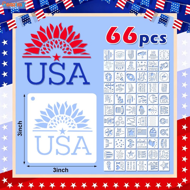 66 Pack Patriotic Stencils, 250 4th of July Stencils for