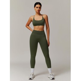 ABOCIW Workout Sets for Women Seamless High Waist Scrunch Butt Lifting Gym Leggings Yoga Pants Strappy Sports Bra Exercise 2 Piece Outfits Forest Green Medium