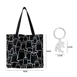 DUINIU 1 Cat Canvas Bag, 1 Cat Charm, Canvas Tote Bag, Zippered Canvas Bag, Fashionable Shoulder Bag, Large-Capacity Shopping Bag