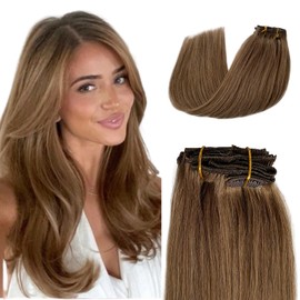 Clip in Hair Extensions #8 Ash Brown Clip in Hair Extensions Real Human Hair 70g 7pcs Double Weft Straight Brown Human Hair Extensions Clip ins 12 Inch Short Hair Extensions for Thin Fine Hair