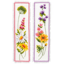 VERVACO Bookmark Cross Stitch Embroidery Kits Counted Cross Stitch Set Flowers Set of 2 DIY Set Adult Embroidery Reading Accessories Gift Counted Pattern Pack Approx. 6 x 20 cm Embroidery Kit for