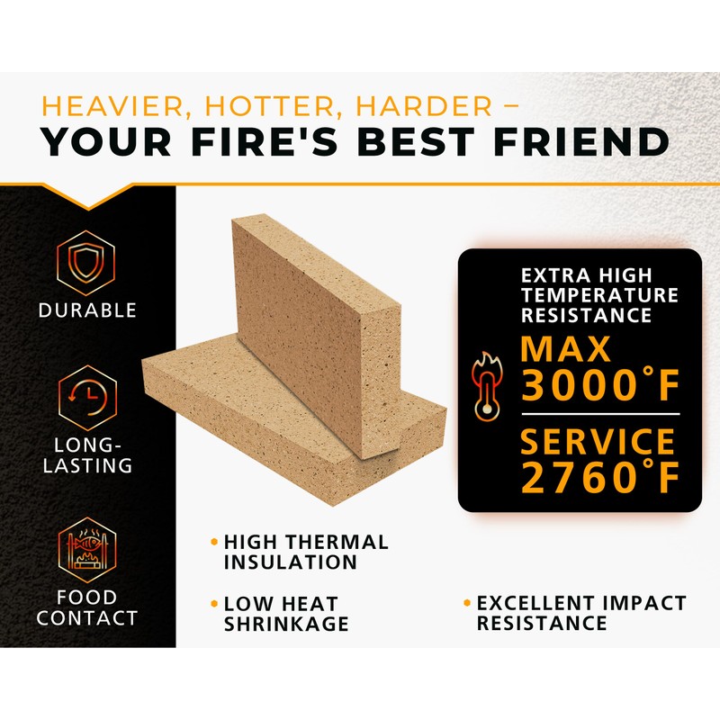 GIRtech USM-2 Heavy Duty Firebricks 2-Pack Fireclay, Chamotte 3000F US