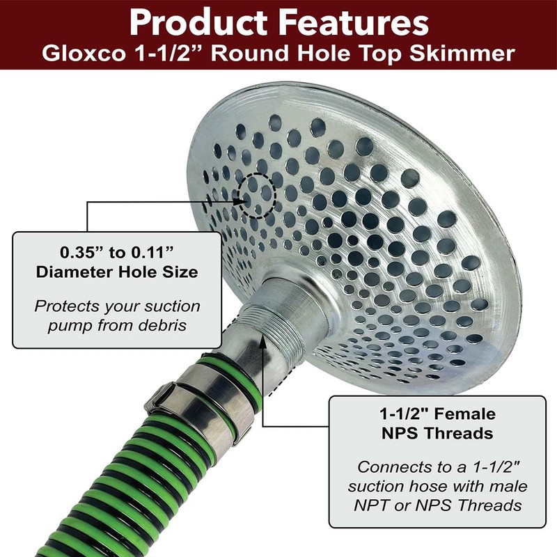 Gloxco 2" Skimmer Suction Strainer, Top Hole, Zinc Plated Steel