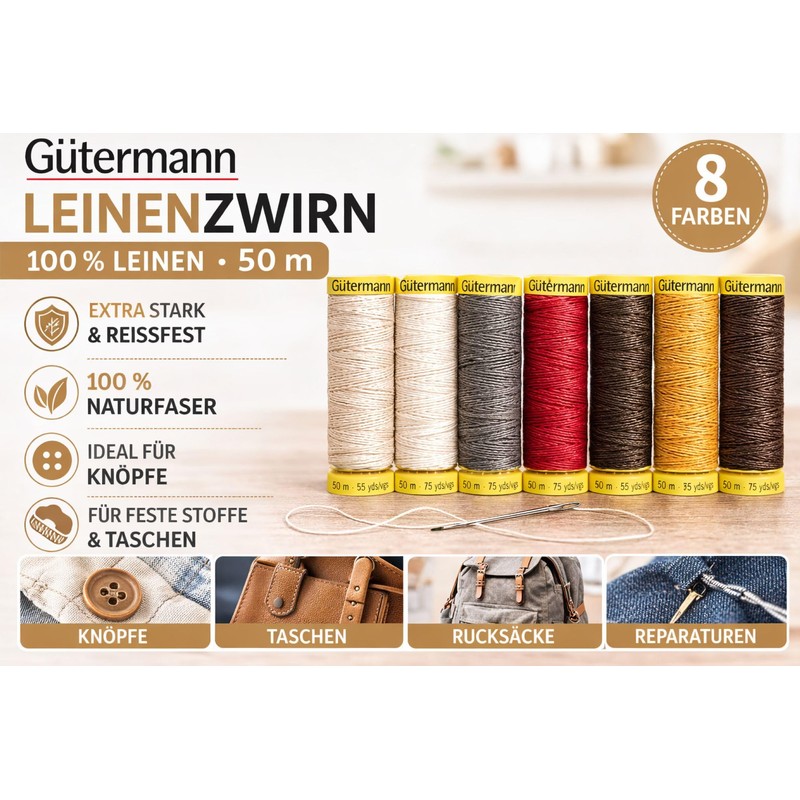 Gütermann - Filo di lino 50 m, diversi colori (marrone