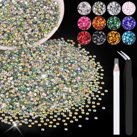 12000PCS 2mm Resin Rhinestones Bulk for Crafting (AB), Flatback Bedazzling Crystals for Crafts DIY Nail Decoration, Gems Charms for Tumbler Shoes Clothing Fabric with Pickup Pen and Tweezers