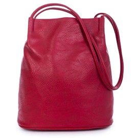 Mabel London Women's Fashion Designer Medium Size Plain Soft Vegan Leather Hobo Bucket Tote Shoulder Bag - Delilah (Red)