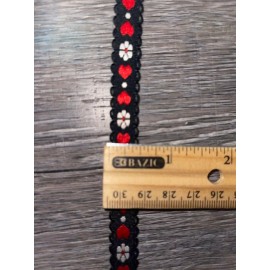 Unbranded 5 yards black white daisy red heart scalloped edge woven jacquard sewing trim