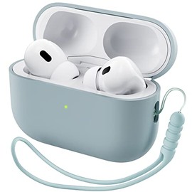 ORNARTO Funda Silicona para AirPods Pro 2 (2022/2023), Estuche de Silicona Líquida para AirPods Pro 2.ª con Cordón, LED Frontal Visible y Compatible con USB-L/USB-C - Verde Neblina