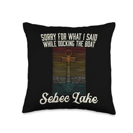Maine Souvenir Pedal Boat Witty Retro Canoe Sorry for What I Said While Docking The Boat Sebec Lake Throw Pillow, 16x16, Multicolor