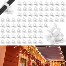 100 Pcs Christmas Outdoor Light Clips for String Lights Adjustable Adhesive Rope Sticky Clips No Drill Cable Management Clip Hooks for Christmas Decoration String Light Mantle Garland (White)