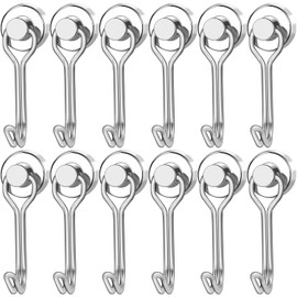 LOVIMAG Magnetic Hooks, 25LBS Swivel Magnet Hooks for Hanging, Magnetic Hooks Cruise Heavy Duty for Hanging, Cruise Cabins, Grill, Refrigerator, Kitchen, Locker, Door，Key and Calendar - Pack of 12