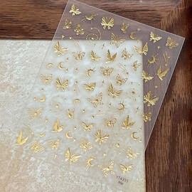 Gold Butterfly Nail Art Stickers Star Moon Nails Stickers Self-adhsive Nail Decals 5D Embossed Nail Design for Women Girls Nail Accessories