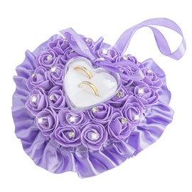 AUEAR, Purple Wedding Ring Pillow Heart Shape Box Lace Crystal Ribbon Holder for Ceremony Supplies