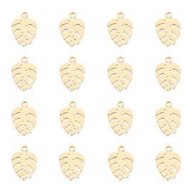 UNICRAFTALE about 16pcs Golden Monstera Leaf Charm Stainless Steel Pendants Metal 1mm Small Hole Hollow Leaf Pendants for Necklace Jewelry Making DIY