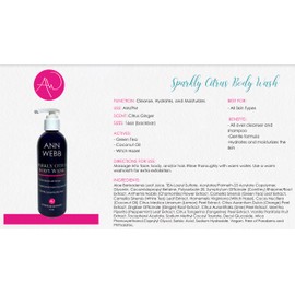 Ann Webb Skin Care Sparkly Citrus Body Wash: All Natural Moisturizing Body Wash for Women and Men with Great Citrus Scent (16oz)