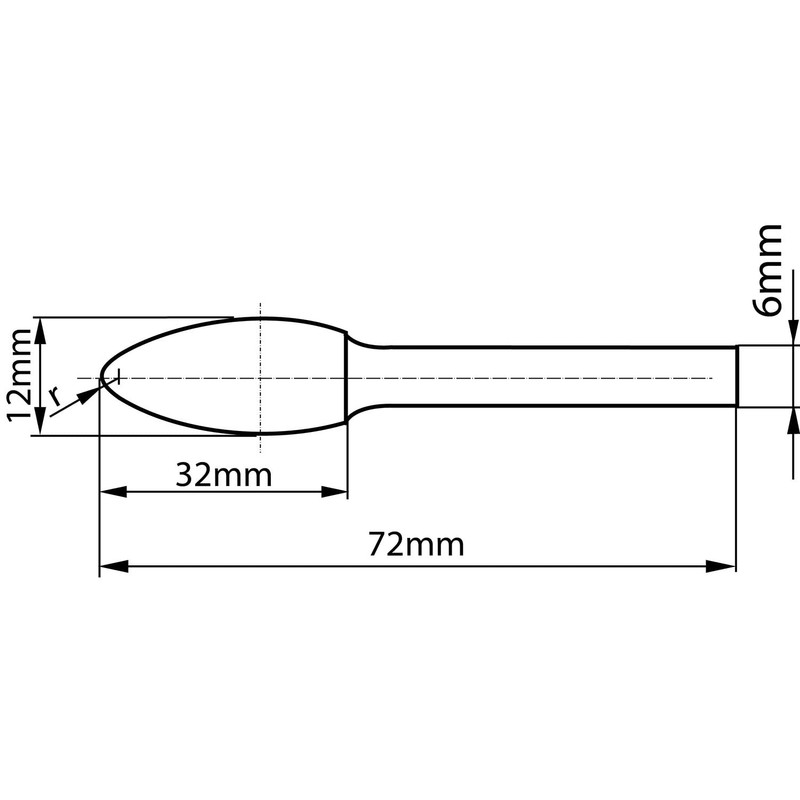 Ultra Co Coated Carbide Burr 12mm (Metric) Diameter with 6mm
