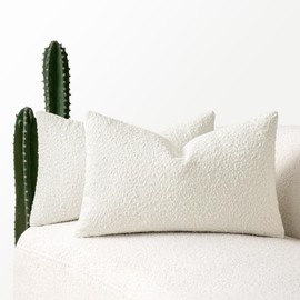 MIULEE Set of 2 White Throw Pillow Covers 12x20 Inch Decorative Couch Pillow Covers Textured Boucle Accent Solid Pillow Cases Soft for Spring Cushion Chair Sofa Bedroom Livingroom Home Decor