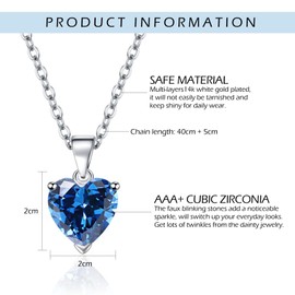 CERSLIMO Jewellery Set for Women Girls - 14K White Gold Plated Cubic Zirconia Necklace/Dangle Earrings/Rings for Ladies, Small Clear Blue Crystal Jewellery Set Wedding Gifts Birthday Christmas