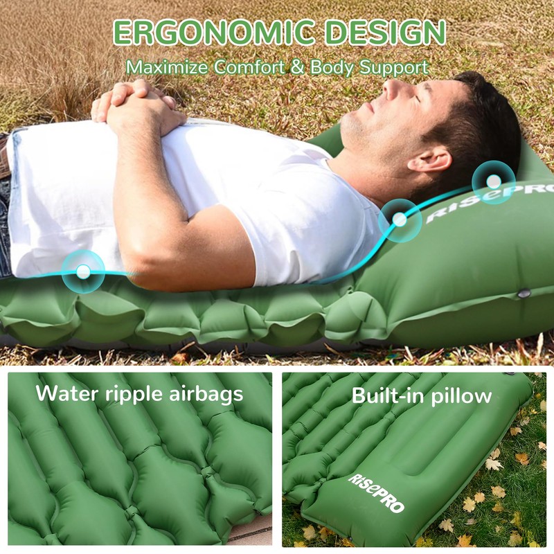 RISEPRO Camping Sleeping Pad Air Mattress - Inflatable Ultralight Ergonomic