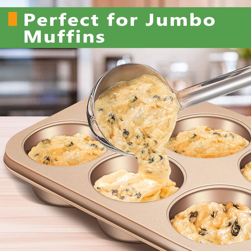 Kevenal Jumbo-Muffin-Pan - Nonstick 6-Cup Large Cupcake Pan, Heavy Duty