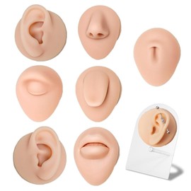 PEPAX Körperpiercings Übungsmodell 7Pcs Piercing-Teile aus weichem Silikon mit Displayhalter, Modell für Nase Augen Mund Zunge Bauchnabel zum Üben von Piercings