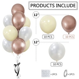 Sand White Balloons, 30 Pcs 12 Inch Retro Sand White Pearl White Metallic Champagne Gold Helium Latex Balloons for Wedding Bridal Hen Party Baby Shower Engagement Birthday Party Decorations