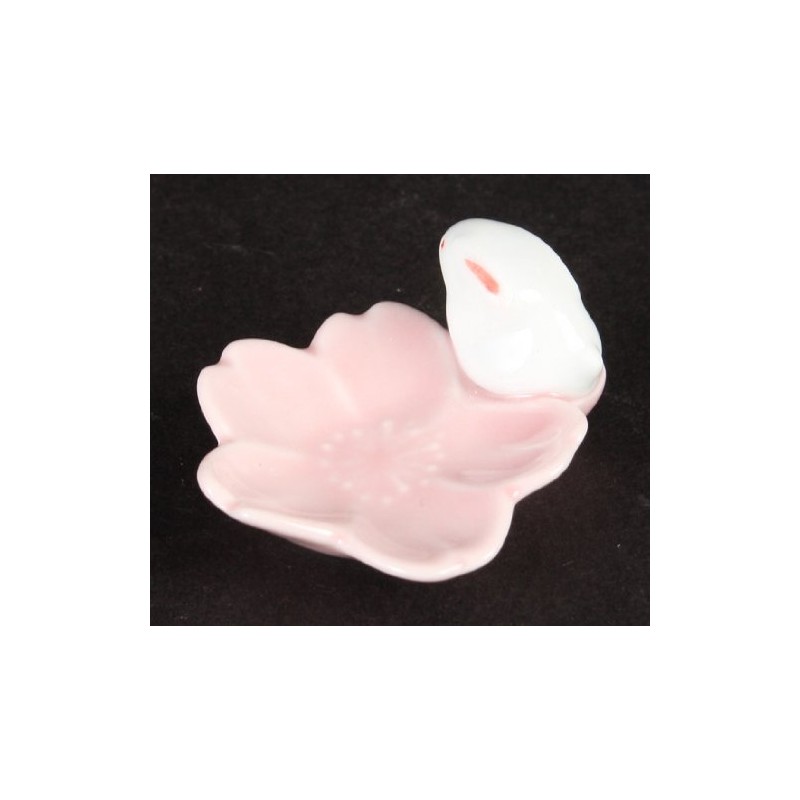 Hasami Ware 73359 Sakura Rabbit Flower Chopsticks Holder, Peach