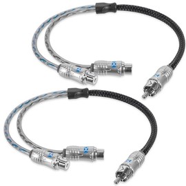 NVX® XIX2F Oxygen Free Copper 1 Male to 2 Female Y-Adapter Double Twisted Pair X-Series Car Audio RCA Audio Cable with Shielded Noise Reduction and Split-tip Silver-Plated Machined Ends (2-Pack)