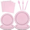 150Pcs Pink Paper Plates and Napkins,Light Pink Party Supplies Include