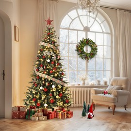 6.5 FT Pre-Lit Pencil Christmas Tree – 300 Warm White Lights, Auto-Hinged Expansion, Foldable Metal Stand, PE & PVC Construction – for Porch, Party, Office, and Home Decor