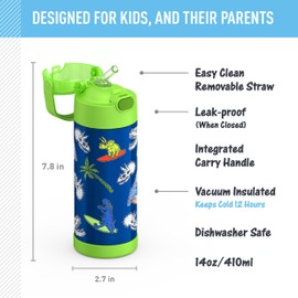THERMOS FUNTAINER 14 Ounce Stainless Steel Vacuum Insulated Bottle, Daring Dinos
