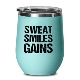 Personal Trainer Teal Edition Wine Tumbler 12oz - Sweat Smiles Gains - Fitness Instructor Workout Coach Exercise Lover Cardio Lover Gym Coach