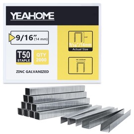 YEAHOME Heavy Duty Staples, 2000 Counts 9/16 inch T50 Staples, Galvanized 3/8 Inch Crown Upholstery Staple for Pneumatic, Electric T50 Staple Gun