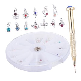 SAFIGLE 24Pcs Nail Jewelry Pendant Charms Set with Nail Piercing Drill Tool for Home Salon