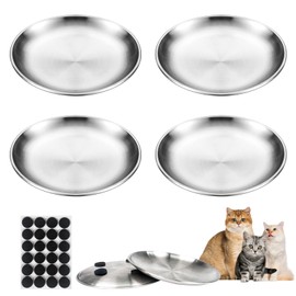 letesult 4pcs Stainless Steel Cat Bowls Whisker Friendly & 24pcs Anti Slip Self Adhesive Pad, 6.7Inch Shallow and Wide Cat Dishes for Indoor Cats Feeding Wet & Dry Food Dish to Prevent Whisker Fatigue