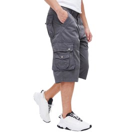 BEST SOUTH Men's Capri Long Twill Cargo Shorts Below Knee 13 Inches Cotton Relaxed Fit Casual Multi-Pocket Grey 38